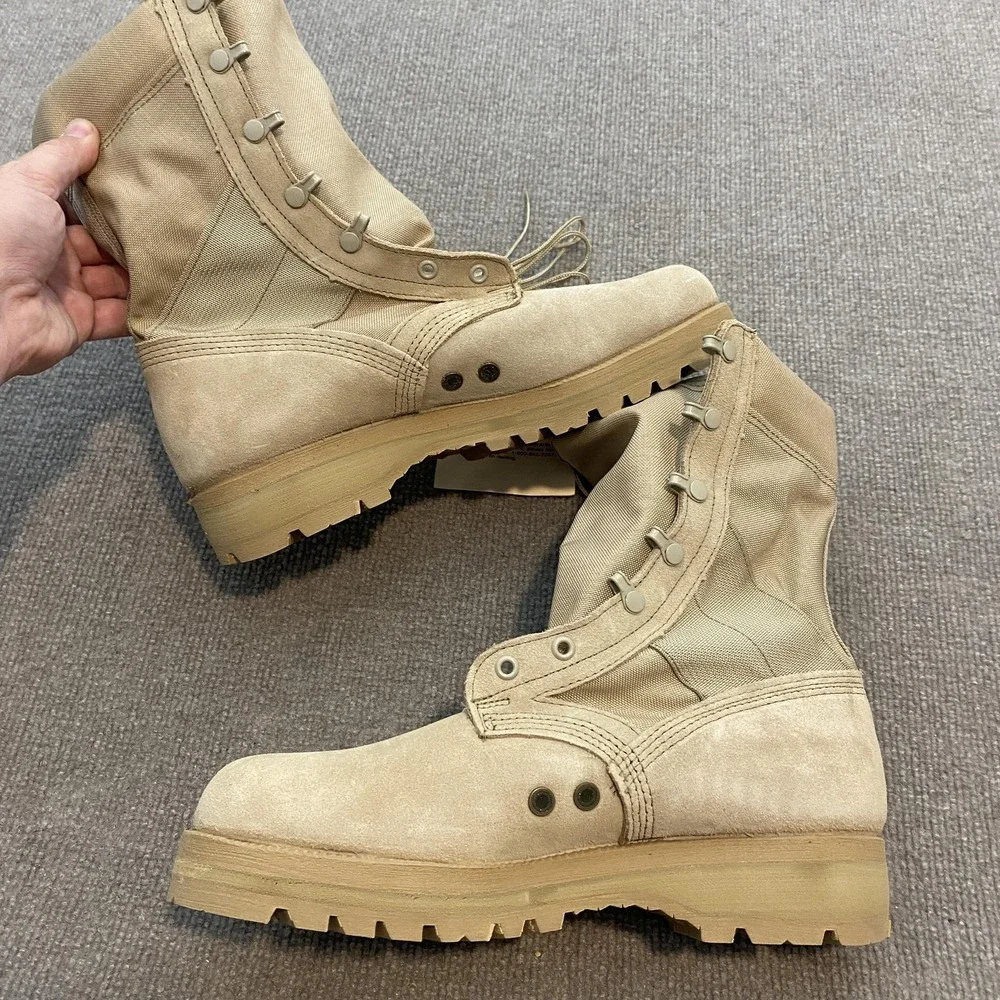 Wellco Army Combat Boots Mens Size 9 W Beige Suede Military Vibram Hot Weather
